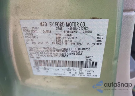 2008 Ford Escape Hybrid Hev from USA, damaged, VIN 1FMCU49H78KB50037